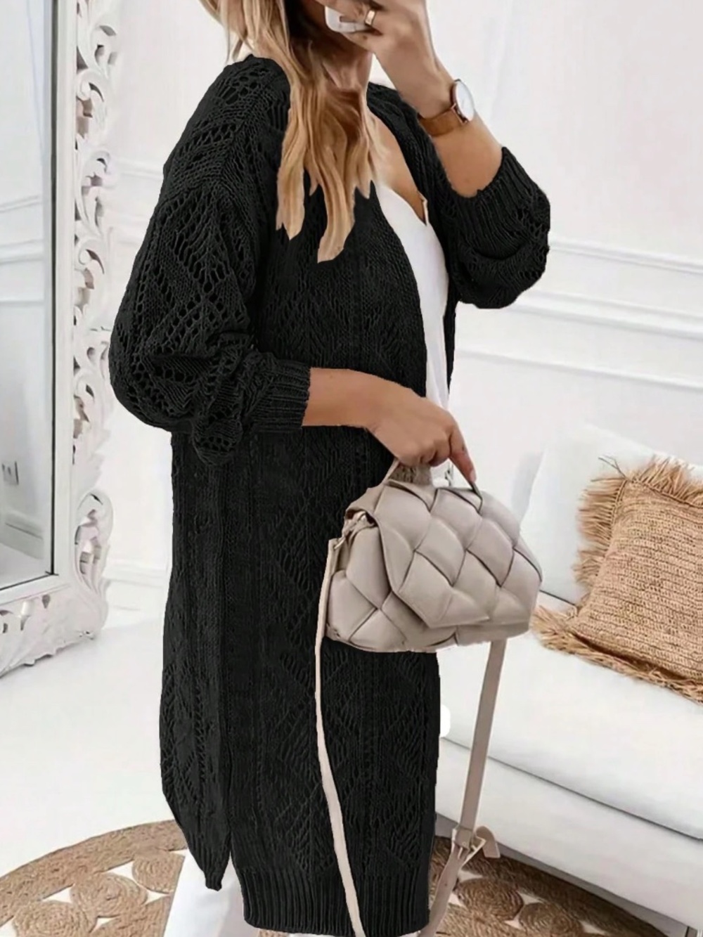 Cozy Semi Sheer Open Front Loose Fit Cardigan - Picture 9 of 10
